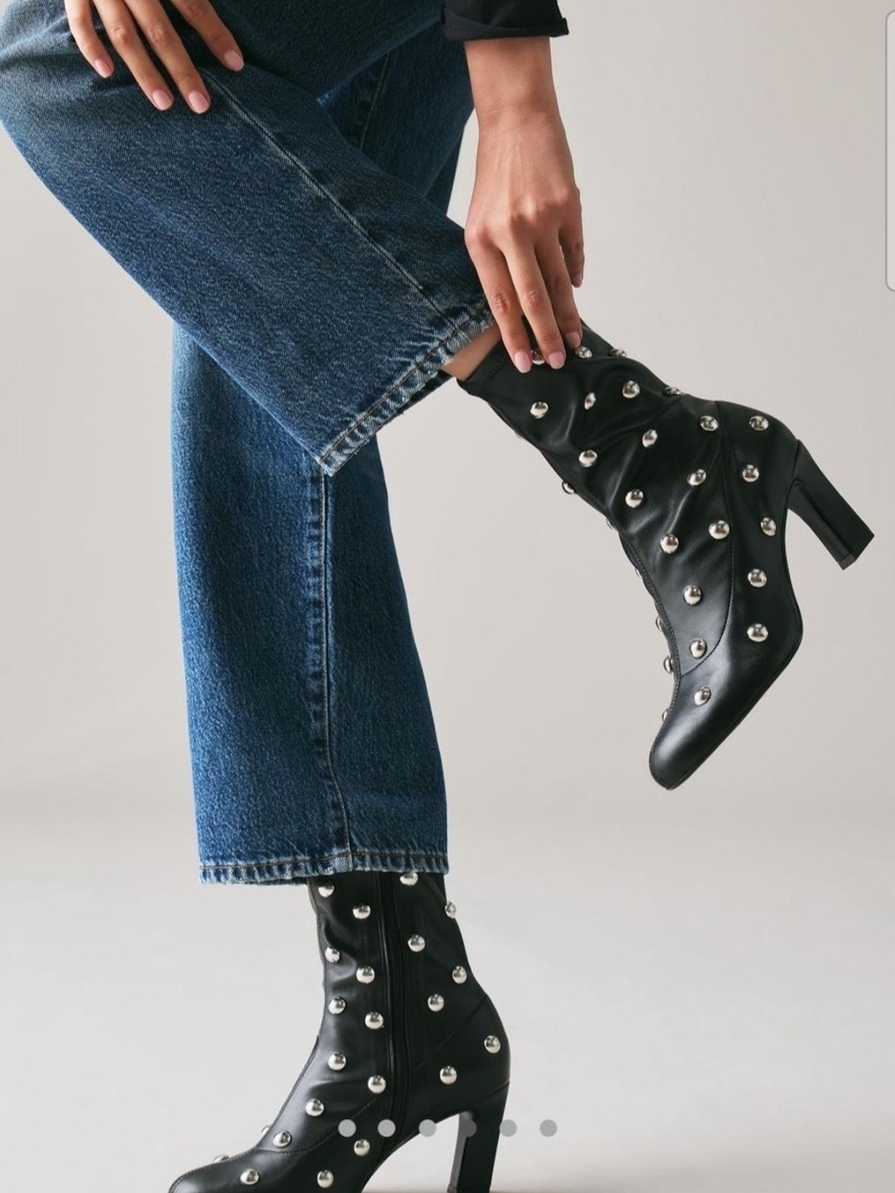 NWT Maeve Black Studded Ankle Boots Chunky Block Heel Mid Calf Anthro Women's 6